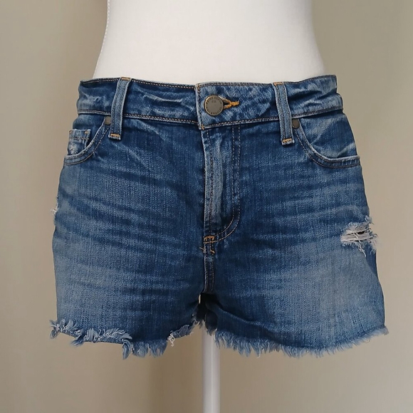 PAIGE Y2K Distressed Thrashed Daryn Denim Shorts Blue Size 28 - Picture 1 of 9